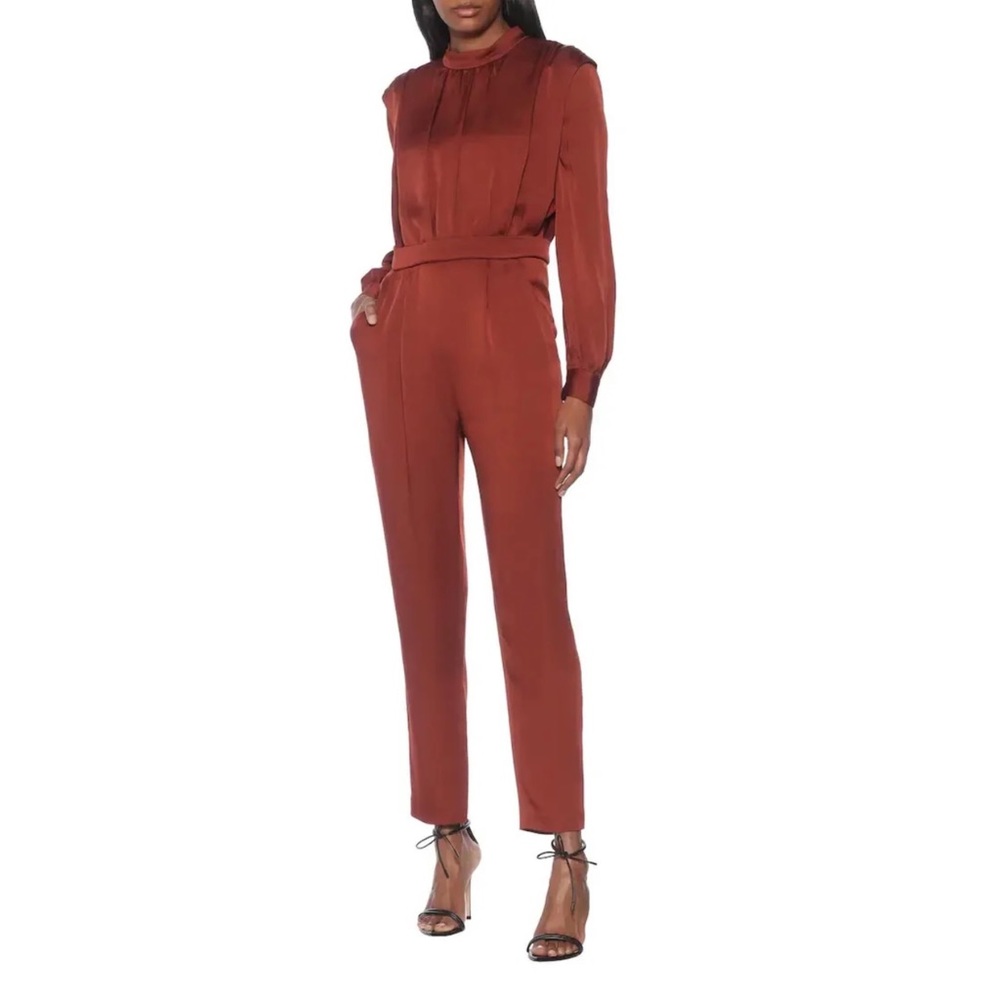 Veronica Beard Kavia Satin Jumpsuit in Clay New 2